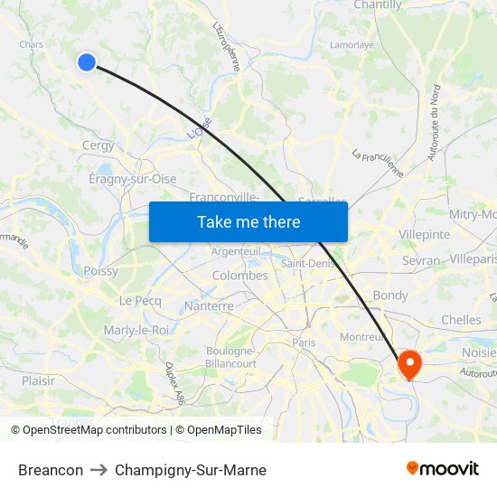 Breancon to Champigny-Sur-Marne map