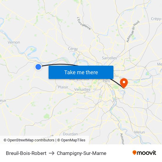 Breuil-Bois-Robert to Champigny-Sur-Marne map