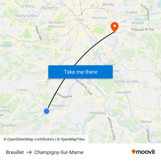 Breuillet to Champigny-Sur-Marne map