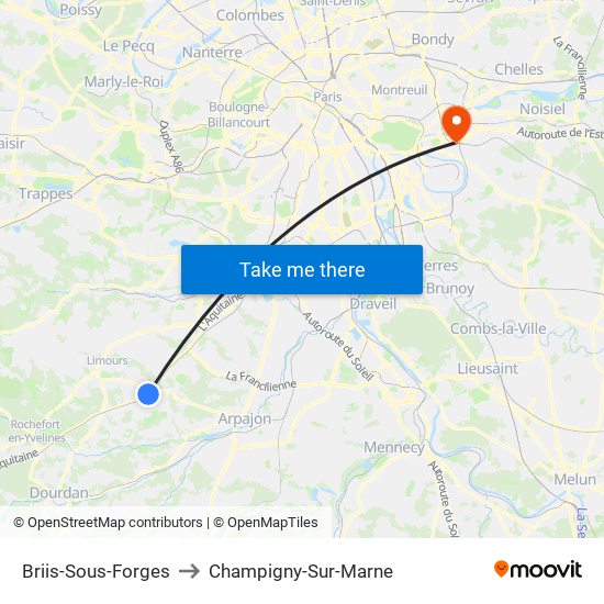 Briis-Sous-Forges to Champigny-Sur-Marne map