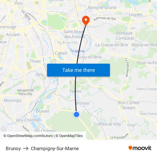 Brunoy to Champigny-Sur-Marne map