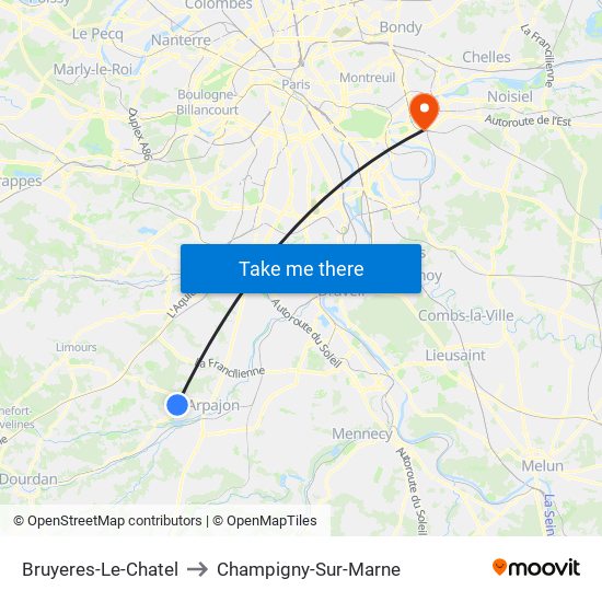 Bruyeres-Le-Chatel to Champigny-Sur-Marne map