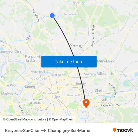 Bruyeres-Sur-Oise to Champigny-Sur-Marne map