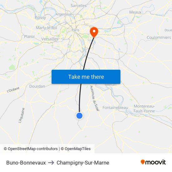 Buno-Bonnevaux to Champigny-Sur-Marne map