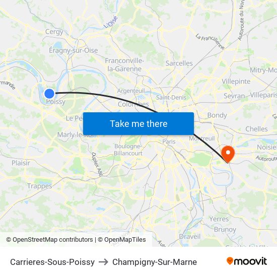 Carrieres-Sous-Poissy to Champigny-Sur-Marne map