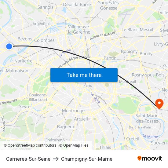 Carrieres-Sur-Seine to Champigny-Sur-Marne map