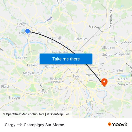 Cergy to Champigny-Sur-Marne map