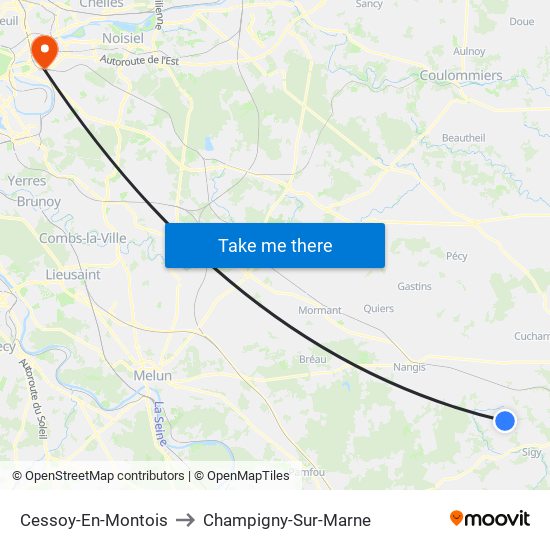 Cessoy-En-Montois to Champigny-Sur-Marne map