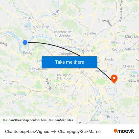 Chanteloup-Les-Vignes to Champigny-Sur-Marne map