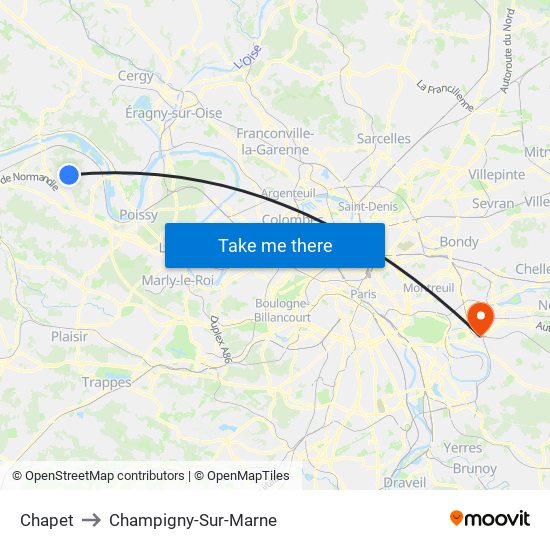 Chapet to Champigny-Sur-Marne map