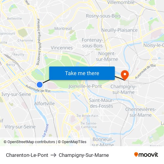 Charenton-Le-Pont to Champigny-Sur-Marne map