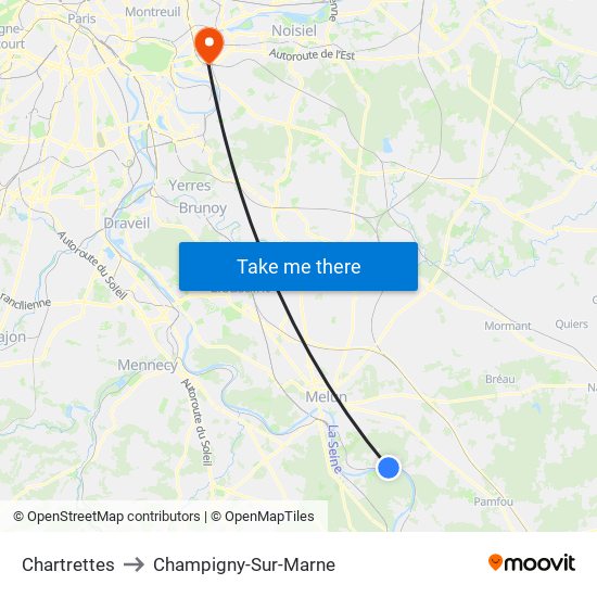 Chartrettes to Champigny-Sur-Marne map