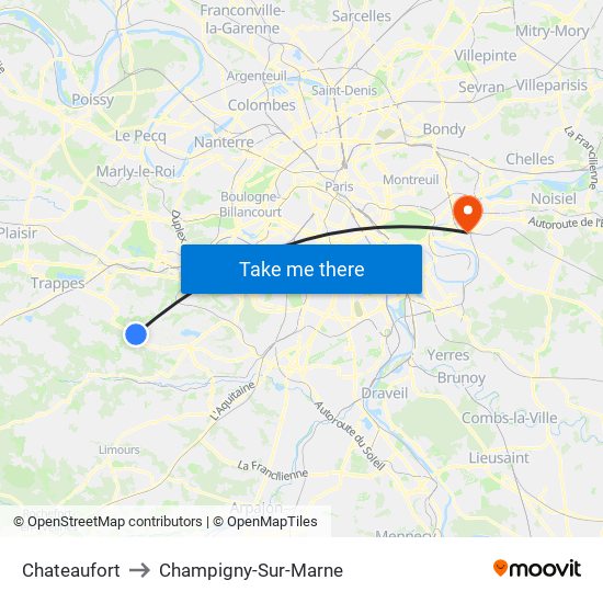 Chateaufort to Champigny-Sur-Marne map