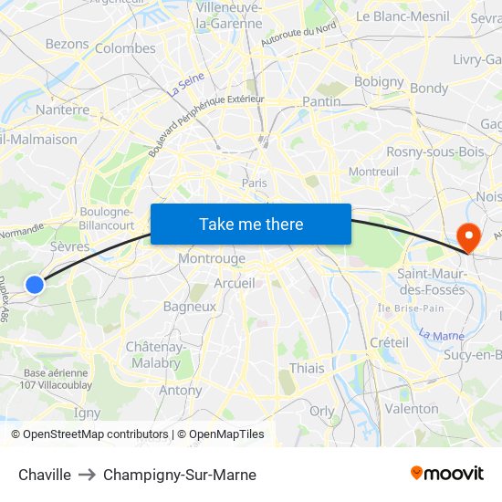 Chaville to Champigny-Sur-Marne map