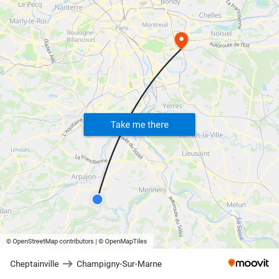 Cheptainville to Champigny-Sur-Marne map