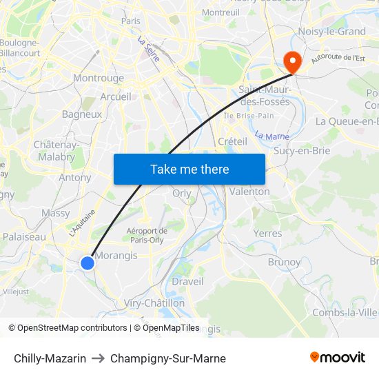 Chilly-Mazarin to Champigny-Sur-Marne map