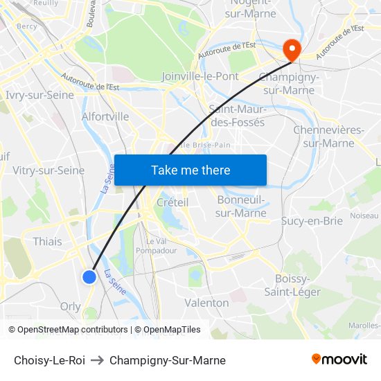 Choisy-Le-Roi to Champigny-Sur-Marne map