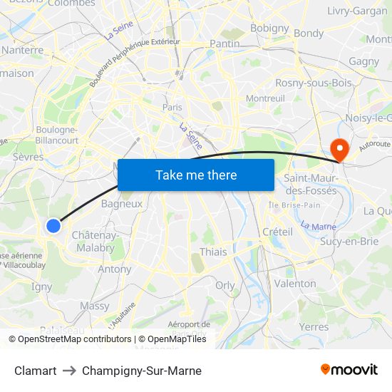 Clamart to Champigny-Sur-Marne map