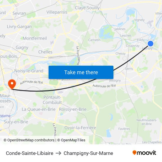 Conde-Sainte-Libiaire to Champigny-Sur-Marne map