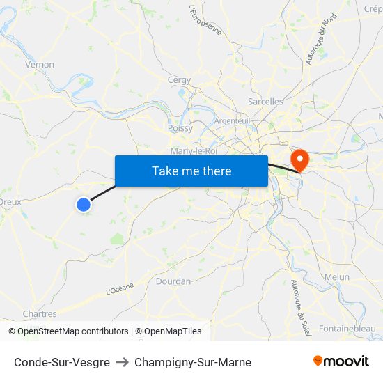 Conde-Sur-Vesgre to Champigny-Sur-Marne map