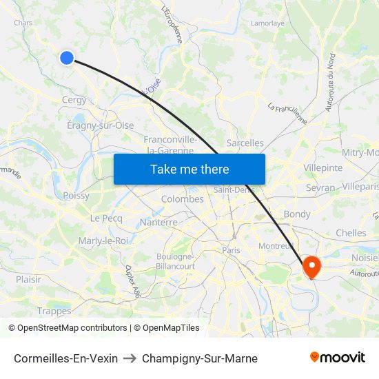 Cormeilles-En-Vexin to Champigny-Sur-Marne map