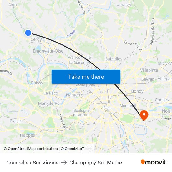 Courcelles-Sur-Viosne to Champigny-Sur-Marne map