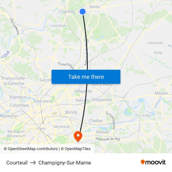 Courteuil to Champigny-Sur-Marne map