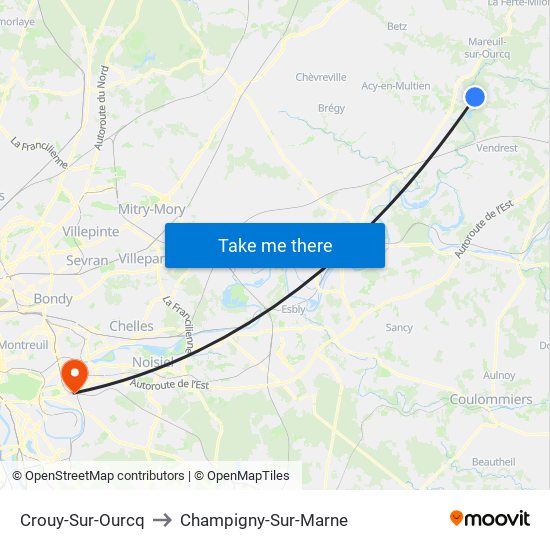 Crouy-Sur-Ourcq to Champigny-Sur-Marne map