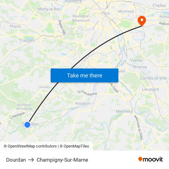 Dourdan to Champigny-Sur-Marne map