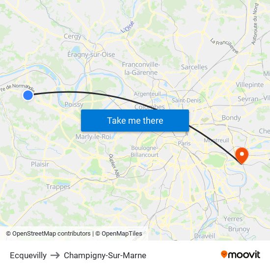 Ecquevilly to Champigny-Sur-Marne map