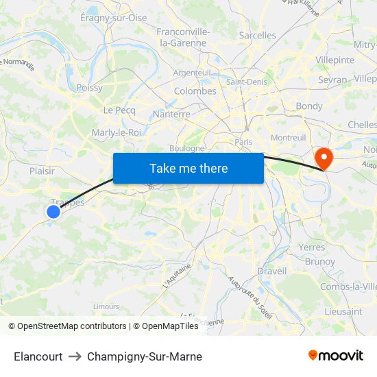 Elancourt to Champigny-Sur-Marne map
