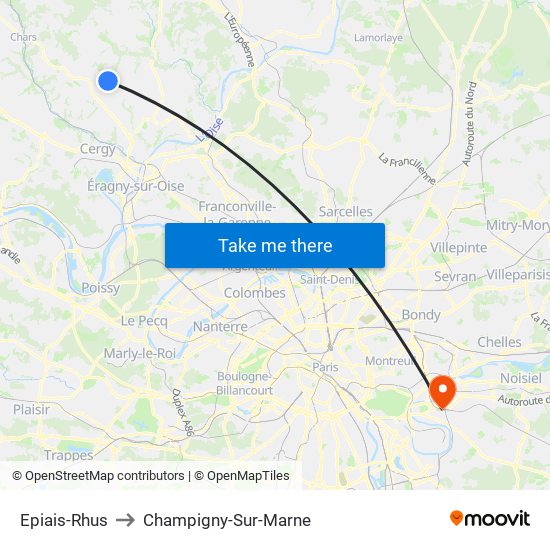 Epiais-Rhus to Champigny-Sur-Marne map