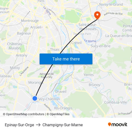 Epinay-Sur-Orge to Champigny-Sur-Marne map