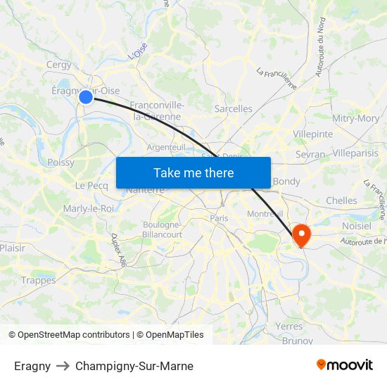 Eragny to Champigny-Sur-Marne map
