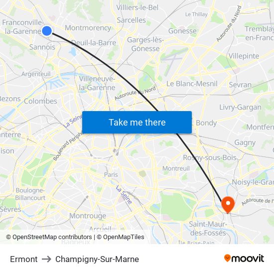 Ermont to Champigny-Sur-Marne map