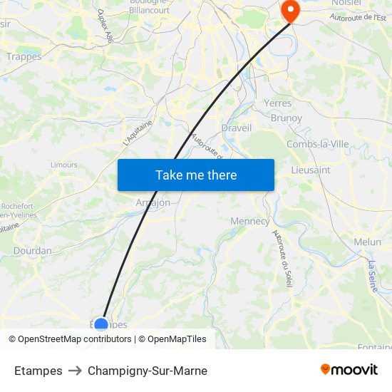 Etampes to Champigny-Sur-Marne map