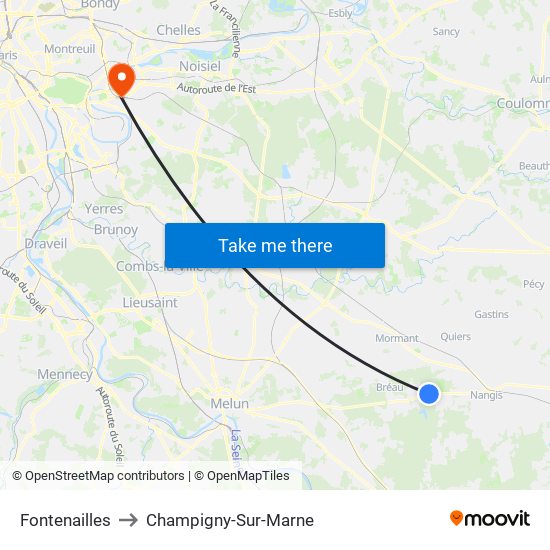 Fontenailles to Champigny-Sur-Marne map
