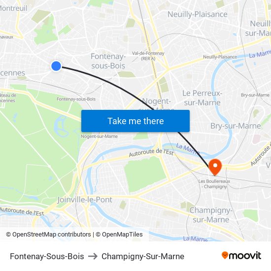 Fontenay-Sous-Bois to Champigny-Sur-Marne map