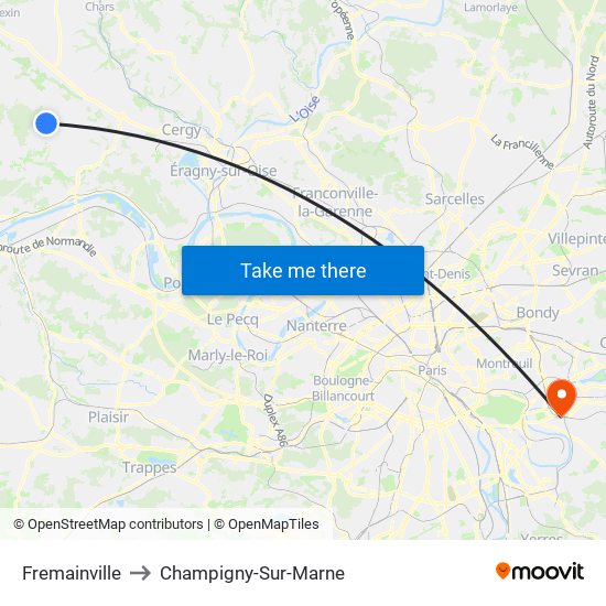 Fremainville to Champigny-Sur-Marne map