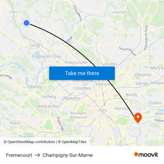 Fremecourt to Champigny-Sur-Marne map