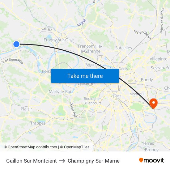 Gaillon-Sur-Montcient to Champigny-Sur-Marne map