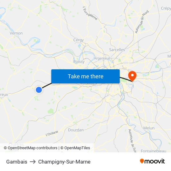 Gambais to Champigny-Sur-Marne map