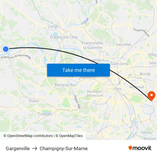 Gargenville to Champigny-Sur-Marne map