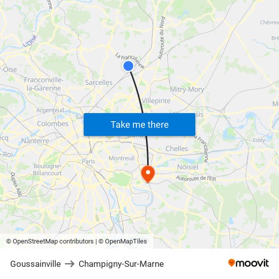 Goussainville to Champigny-Sur-Marne map
