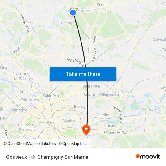 Gouvieux to Champigny-Sur-Marne map