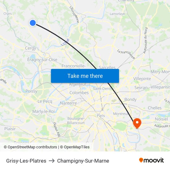 Grisy-Les-Platres to Champigny-Sur-Marne map