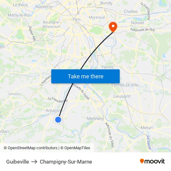 Guibeville to Champigny-Sur-Marne map