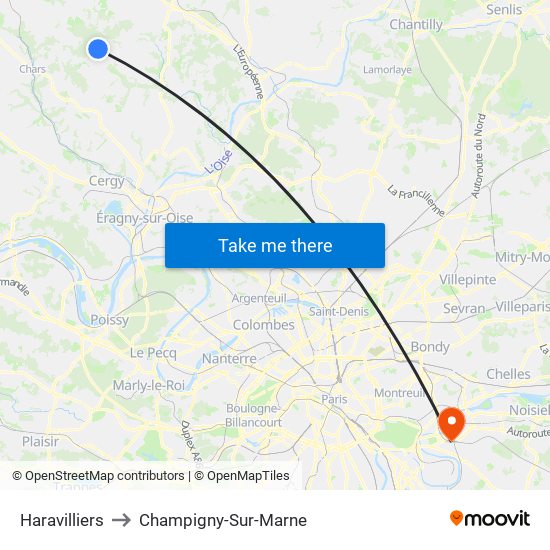 Haravilliers to Champigny-Sur-Marne map