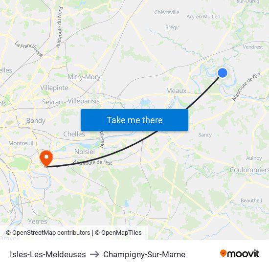 Isles-Les-Meldeuses to Champigny-Sur-Marne map