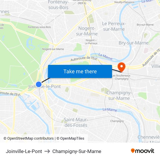 Joinville-Le-Pont to Champigny-Sur-Marne map